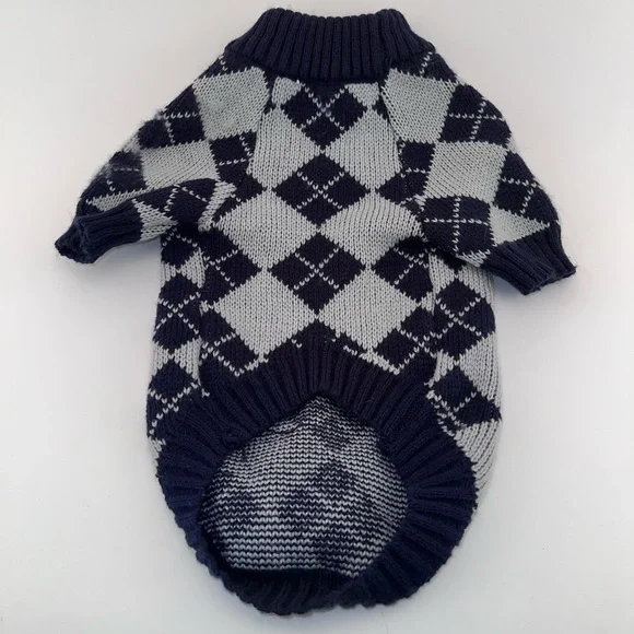 Navy and Gray Argyle Dog Sweater Size Medium—2 Available - Picture 2 of 3